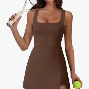 OFEEFAN Brown Athletic Dress w/ Built-In Shorts & Pockets – Size M – NWT